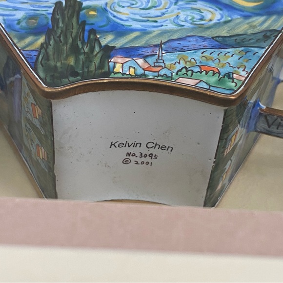2001 KELVIN CHEN Enamel Lidded Tea Pot Starry Night Vangogh Mini Teapot Framed - Picture 11 of 16